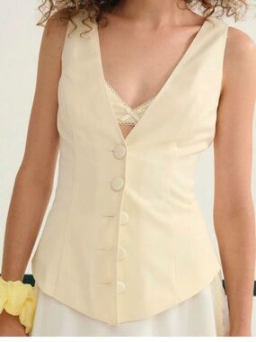 NWT For Love & Lemons Soft Pale Yellow V-Neck Vest